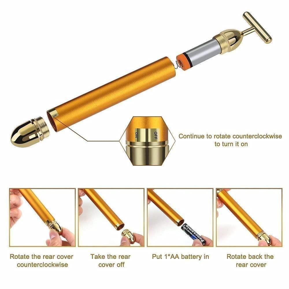 24K Gold Energy Beauty Bar Electric Facial Massage Roller for Face Lifting, Anti-Aging & Skin Tightening
