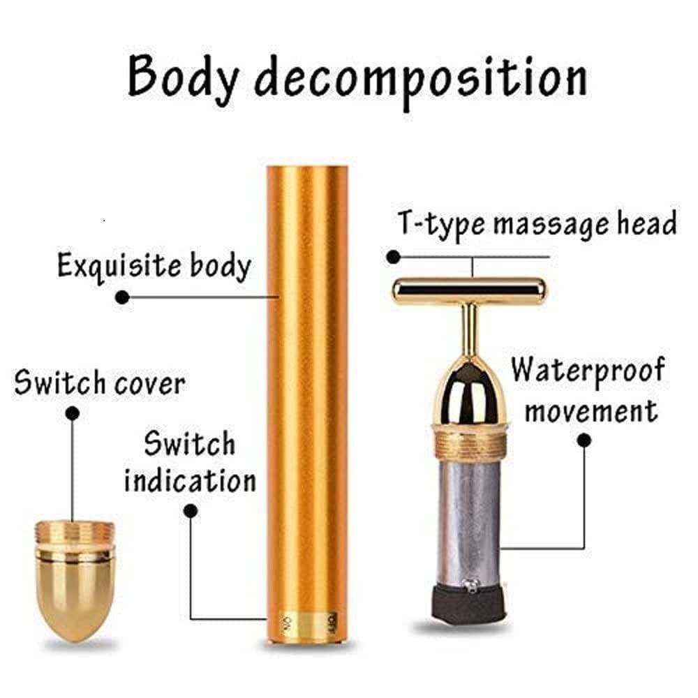24K Gold Energy Beauty Bar Electric Facial Massage Roller for Face Lifting, Anti-Aging & Skin Tightening