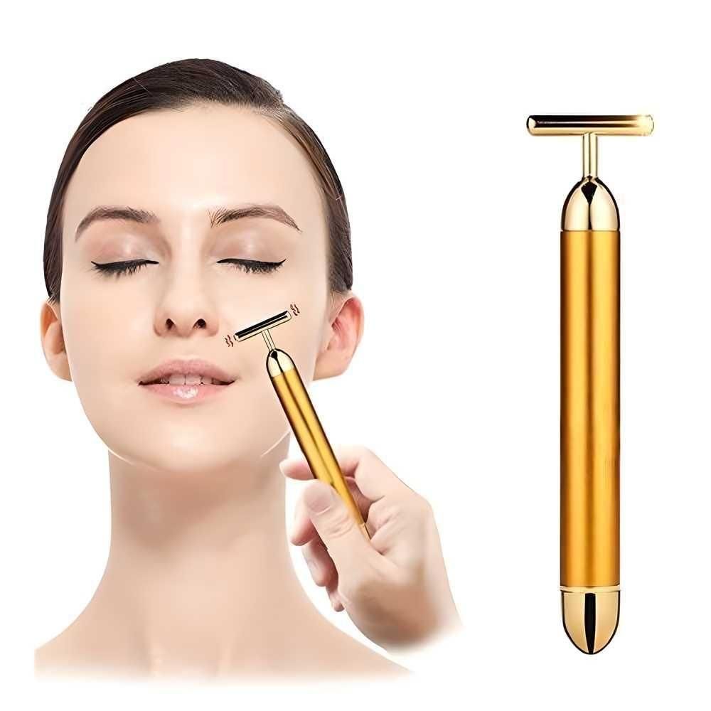 24K Gold Energy Beauty Bar Electric Facial Massage Roller for Face Lifting, Anti-Aging & Skin Tightening